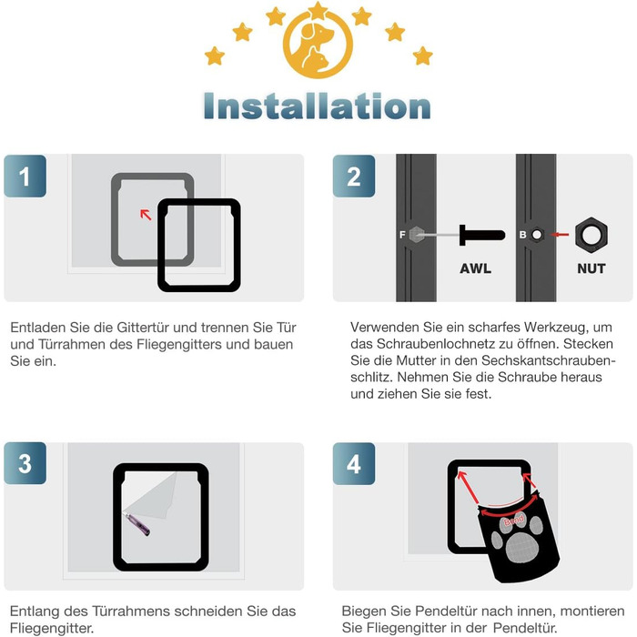 Заслінка для домашніх тварин PETLESO для дверей з екраном від мух Cat Flap Fly Screen з магнітним замком Легке встановлення Двері для собак для котів/собак (29 см * 24 см) Внутрішній розмір (26 см * 20,5 см)