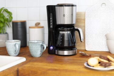 Кавоварка Russell Hobbs Mini душова лійка для оптимальної екстракції та аромату Компактна (макс. 5 чашок, скляний глечик 0,6 л, з постійним фільтром, нагрівальна плита) компактна кавоварка з фільтром мала 24210-56 Міні-кавоварка одинарна