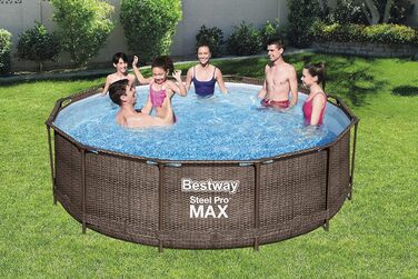 Набір каркасних басейнів Bestway Steel Pro MAX з фільтруючим насосом Ø 366 x 100 см, Ротанговий вигляд (шоколадно-коричневий), Круглий