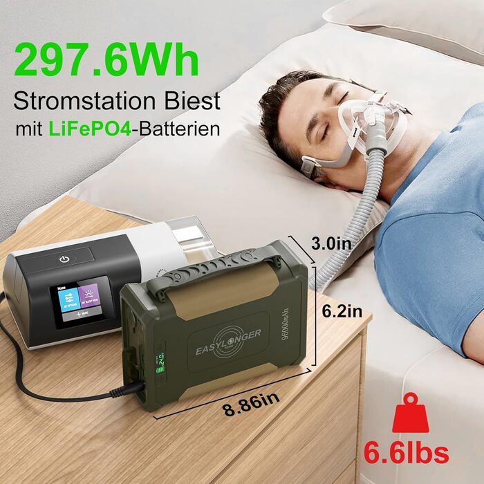 Акумулятор EASYLONG ES960 CPAP 96000 мАг/297,6 Втгод для CPAP пристрою CPAP резервний акумулятор для кемпінгу 12 В 24 В CPAP Power Bank для ResMed AirSense 10 11 S9 Aircurve 10 AirMini Philips Dreamstation Lion's Arch Brown