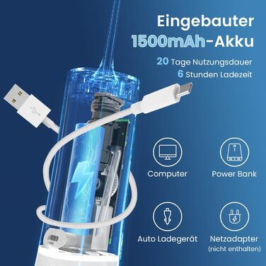 Бездротовий іригатор порожнини рота, портативний водяний флоссер AUIEI Electric Tooth Cleaner 5 режимів і 8 насадок, стоматологічний іригатор 300 мл Переможець тесту іригатора для догляду за ротовою порожниною та чищення Подорож додому (білий)