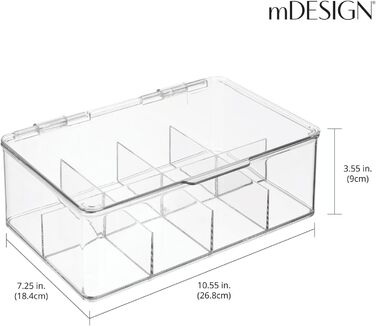 Чайна коробка mDesign з кришкою Штабельована коробка для чаю з вісьмома відділеннями для різних видів чаю Прозорий і свіжий пластиковий пакетик для зберігання чаю прозора упаковка 1 18,4 x 26,8 x 9,0 см