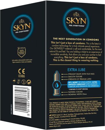 Презервативи SKYN Extra Lube 50 предметів та оригінальні презервативи (10 шт. ) Презервативи Skynfeel без латексу, надзвичайно вологі та зручні для використання з нашими змазками