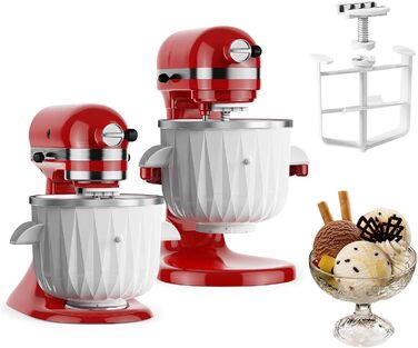 Насадка для морожениці TPGSING для міксерів KitchenAid, сумісна з блендерами 4.5 Qt і більшою підставкою або нахилом, миска для морозива із замороженим йогуртом і сорбетом 2 QT для насадок міксера Kitchenaid AULB2201