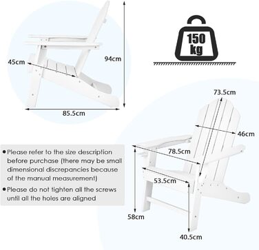 Крісло GIANTEX Adirondack ергономіцове, Садове крісло Садове крісло стільце стійке до погодних умов, Крісло/крісло Westport з підсклянником, Крісло Adirondack витримує до 150 кг, Крісло для патіо біле 78,5 x 85,5 x 94 см (Д x Ш x В)