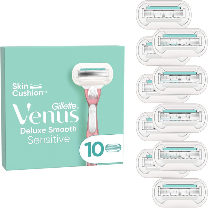 Леза для бритви Gillette Venus Deluxe Smooth Sensitive для жінок, 10 змінних лез для жіночих бритв з 5-кратним лезом, для більш тривалого гладкого гоління