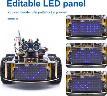 Сумісний із Arduino IDE Electronics Kit з мікроконтролером, модулем відстеження лінії, ультразвуковим датчиком, ентузіастом програмування автомобільних роботів для підлітків від 14 років, 4WD Robot Kit