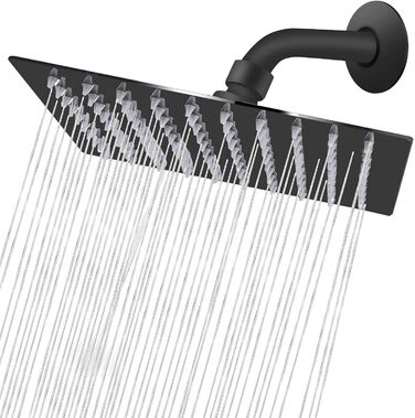 Душова лійка Drenky Rain Shower чорна, велика душова лійка для тропічного душу з натуральної нержавіючої сталі A2 з тропічною душовою лійкою 304 SUS Mark зі 144 форсунками проти накипу Лійка для тропічного душу 30x30 см (8 дюймів, квадрат)