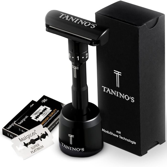 Чоловічий набір TANINO'S Safety Razor 10 лез включно - Бритва регулюється для всіх типів шкіри Безпечна одинарна бритва для гладкого, гладкого гоління з елегантною підставкою для зберігання Волога бритва