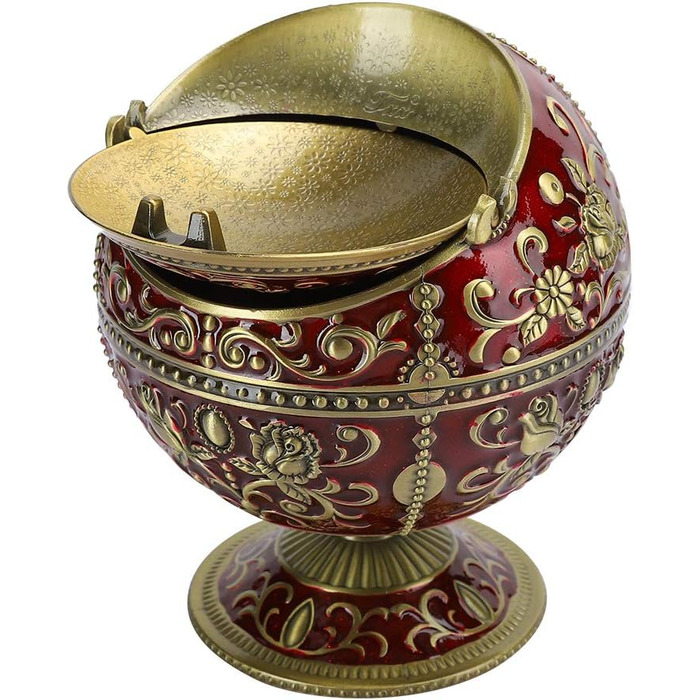 Попільничка Jaxenor Retro Globe з кришкою - старовинний дизайн квітки троянди, аксесуари для куріння з цинкового сплаву винно-червоного кольору