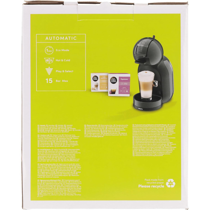 Кавоварка Krups Nescaf Dolce Gusto Mini Me KP123BK та інші напої, автоматична, 0,8 л, сіра/чорна