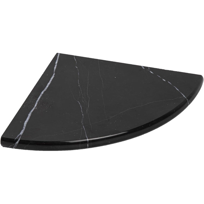 Кутова полиця Adolif Nero Marquina з чорного мармуру, чверть кругла, 100 натуральний мармур, полірований, 22,9 x 22,9 x 1,9 см, кутова полиця Nero Marquina з чорного мармуру для душової кабіни, декор, 1 лист 9'x9'x3/4 Чорний