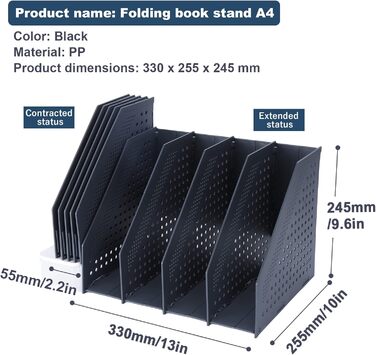 Складний тримач для файлів A4, тримач для магазину з 4 відділеннями, настільний органайзер для організації та зберігання офісу, настільний органайзер для шкільного офісу, темно-сірий 4 відділення, темно-сірий