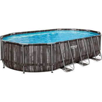 Басейн Bestway Power Steel Frame Pool Complete with Filter Pump 610 x 366 x 122 см, Wood Look (Bog Oak), Oval