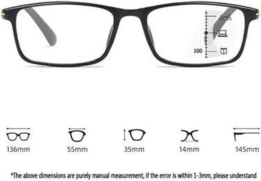 Прогресивні окуляри Окуляри для читання Чорні мультифокальні лінзи Жіночі та чоловічі прогресивні окуляри для читання (опціонально з діоптріями 1.00, 1.50, 2.00, 2.50 3.00) та фільтром проти синього світла/синього світла Рецепт 1,5 діоптрій