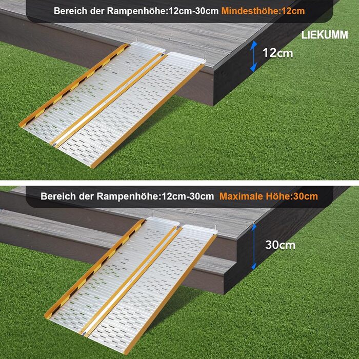 Пандус для інвалідного візка, Рампа для інвалідного візка складна, до 300 кг, Алюмінієвий пандус для сходинок, порогів, сходів, перешкод 121см (корисна висота 12-30см), 12173