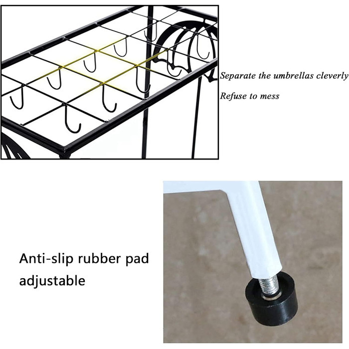 Органайзер для парасольок Cuiynic, підставка для парасольок підставка для тримача парасольки, чорно-біла, окремо стояча металева полиця-органайзер, полиця для зберігання, тримач підставки для парасольки, зберігання 1021 vit 10 hll 8 крокар