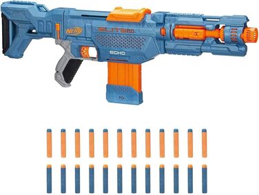 Бластер Nerf Elite 2.0 Echo CS-10 - 24 офіційні дротики Nerf, кліпса на 10 дротиків, знімне ложе та подовжувач ствола, 4 тактичні рейки, різнокольоровий, 6.67 x 68.58 x 31.75 см