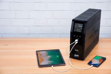 Резервний ДБЖ APC by Schneider Electric PRO UPS 900 ВА потужністю 900 ВА - BR900G-GR - включно зі страхуванням захисту пристрою вартістю 150 000 євро (5 - функція енергозбереження, багатофункціональний дисплей) (живлення 1200 ВА - модель SI, IEC - виходи 