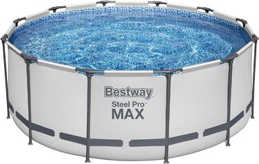 Каркасний басейн Bestway Steel Pro MAX Повний комплект з фільтруючим насосом Ø 366 x 122 см, світло-сірий, круглий одинарний