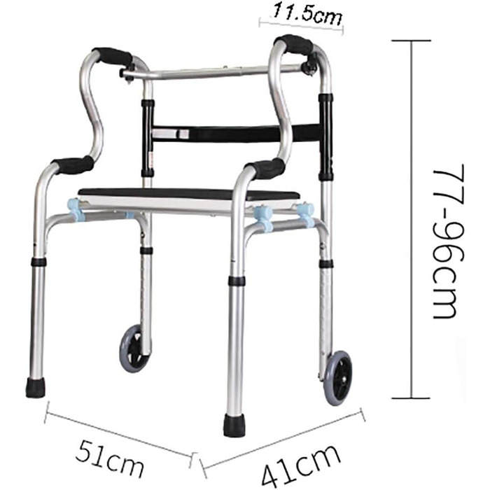 Стандарт з сидінням і колесом, ходунки, алюміній 2-в-1, каркас безпеки у ванній кімнаті для людей похилого віку