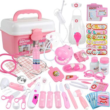 Подарунки для дітей (рожевий) 46pcs-Pink, 46pcs Doctor Suitcase Medical Toy Role Play Toy Set, Doctor Suitcase Doctor Play Set Role Play Kit