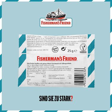 М'ята Fisherman's Friend, коробка для зберігання з 24 предметів, зі смаком м'яти та ментолу, веганська без цукру, цукерки для свіжого дихання, 24 x 25 г