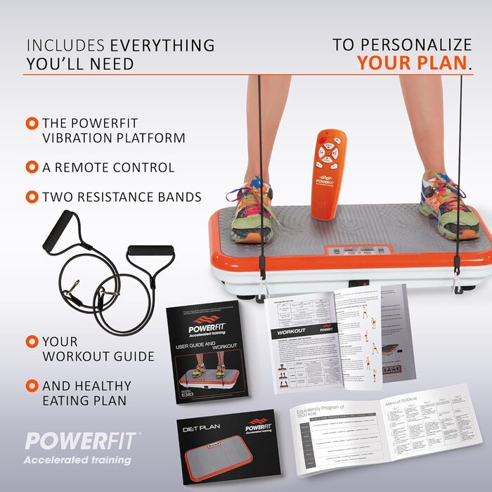 Тренажер Power Fit Vibration Plate, вібраційна платформа Powerfit Elite, силова пластина, вібраційна пластина тіла для лімфодренажу, бодішейкер для схуднення - дистанційне керування, стрічки опору &