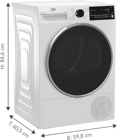 Сушильна машина Beko B3T42240S b300, 8 кг, з тепловим насосом клас енергоспоживання A  підходить для алергіків, освіжаюча сушка із функцією пари 14 програм дизайн преміум-класу білий