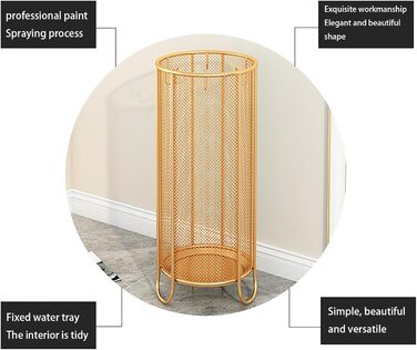 Зберігання для парасольки Окремо стояча, Підставка для парасольки Modern з гачком Піддон для крапель води, Підставка для парасольки Дизайн вирізу, для передпокою, Золотистий 19x49.3см