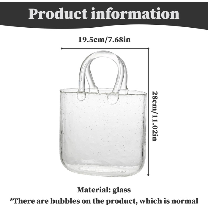 Унікальна ваза для сумочки 7.7x11 дюймів з пухирчастого прозорого скла сумочка декоративна ваза для водних рослин скляна ваза для центральної частини, квіткової композиції, весілля, прозора ваза для сумочки