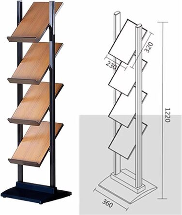 Підлоговий стелаж для журналів 4-х ярусний простий стелаж для журналів, стелаж для журналів А4, креативний тримач для журналів, брошур, вертикальна підлога, багатошаровий стелаж для даних, прес для брошур