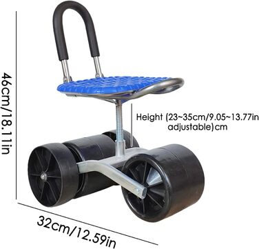 Садове сидіння DMAIS-Садовий табурет, що обертається на 360 градусів Регульований комфортний стілець для катання Робочий табурет, що легко катається Міцний рулонний стілець для саду, газону, патіо, садівництва