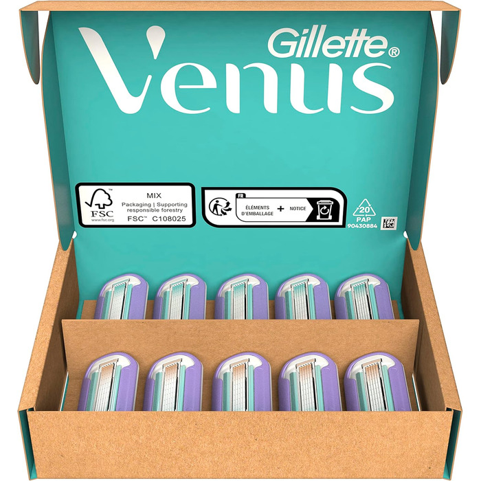 Леза для бритви Gillette Venus Deluxe Smooth Swirl для жінок, жіноча бритва зі змінним лезом 10 лез з 5-кратним лезом, для більш тривалого, гладкого гоління 10 лез