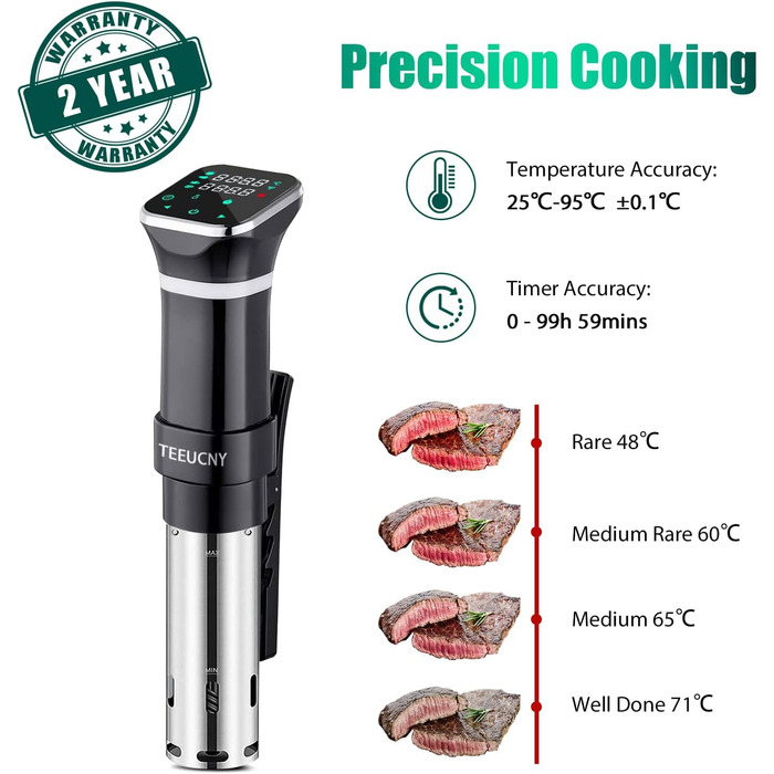 Вт Sous-vide Stick Precision Cookulator Занурення Занурювальний циркуляційний насос Точне регулювання температури, цифровий таймер, надтихий, сенсорний РК-дисплей, нержавіюча сталь, плита Sous Vide, 1100