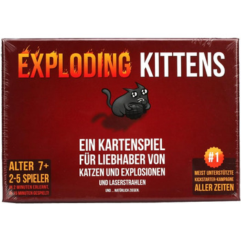 Вибухові кошенята, Exploding Kittens, базова гра, гра для вечірок, карткова гра, 2-5 гравців, вік 7, 15 хвилин, німецька a. Exploding Kittens