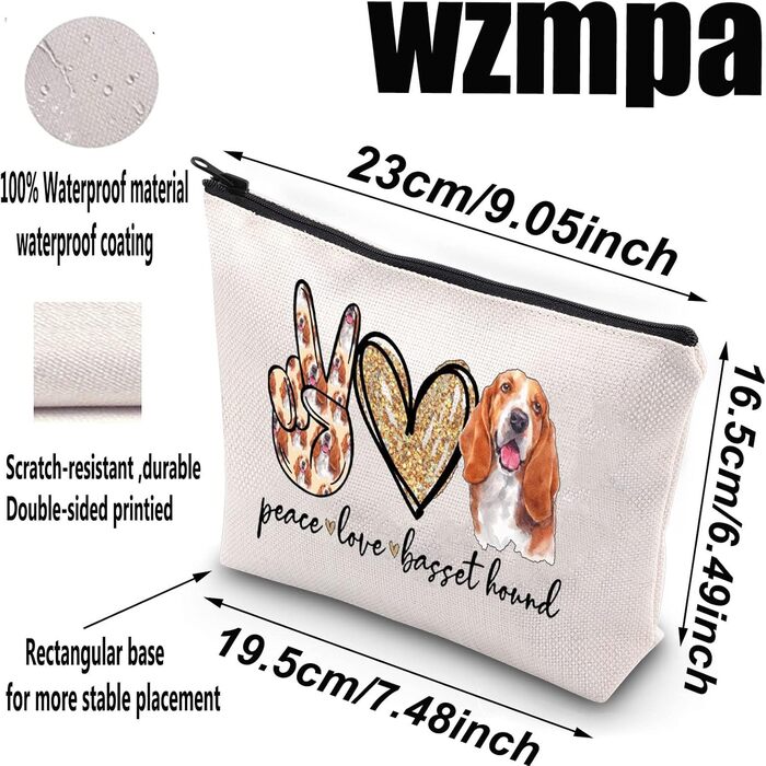 Косметичка WZMPA для бассет-хаунда, для бассет-хаунда, коханця, подарунок, мир, любов, бассет-хаунд, косметичка на блискавці, для любителів собак, мирний бассет