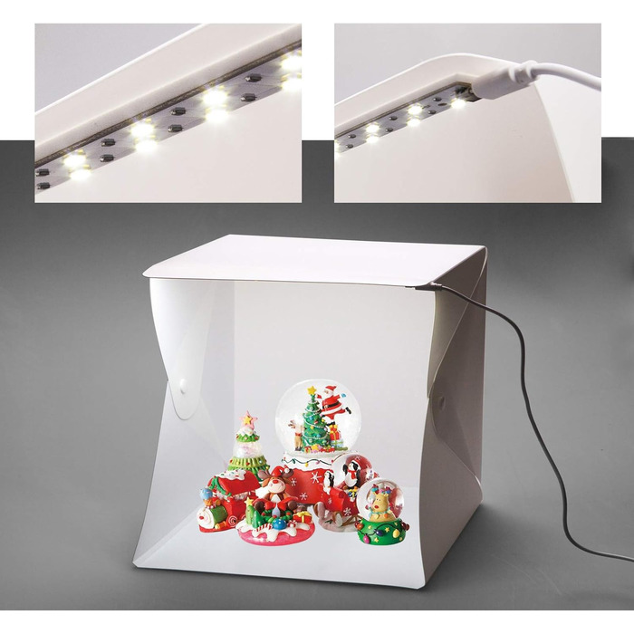 Портативна фотостудія Mini Light Box для фотографії 23x23 см світлові коробки, світлодіодна студійна освітлювальна коробка для зйомки Знімальний намет складний з білим фоном, чорний екран