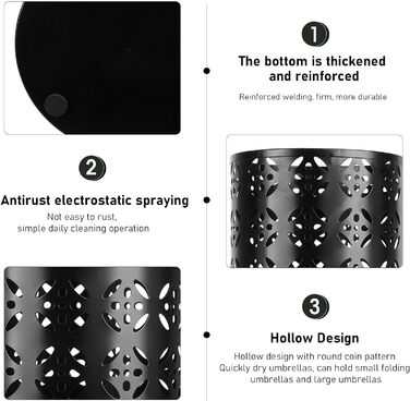 Підставка для парасольки Jiawu для передпокою, окремо стоячий металевий тримач для парасольок, круглий органайзер для парасольок для довгих, короткі парасольки, палиці для ходьби, домашній офіс у приміщенні m чорний