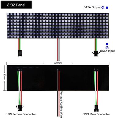Світлодіодний цифровий гнучкий індивідуально адресований панельний світильник WS2812 8x32 модульний матричний екран DC5V 8X32 256 пікселів, 2812B RGB