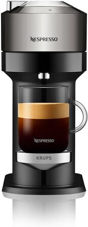 Кавова капсульна машина Nespresso Krups XN910C Vertuo Next Резервуар для води 1,1 л Розпізнавання капсул за штрих-кодом 6 розмірів чашок Функція вимкнення живлення 54 переробленого пластику Темний хром