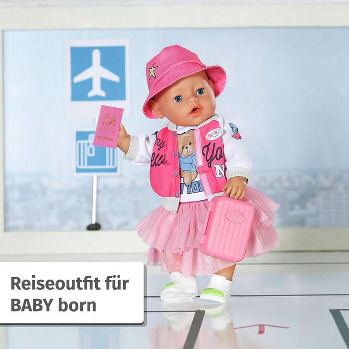 Дорожній набір BABY born Deluxe з ляльковою сукнею, капелюшком, взуттям, паспортом і валізою для ляльок 43 см, 836316 Zapf Creation