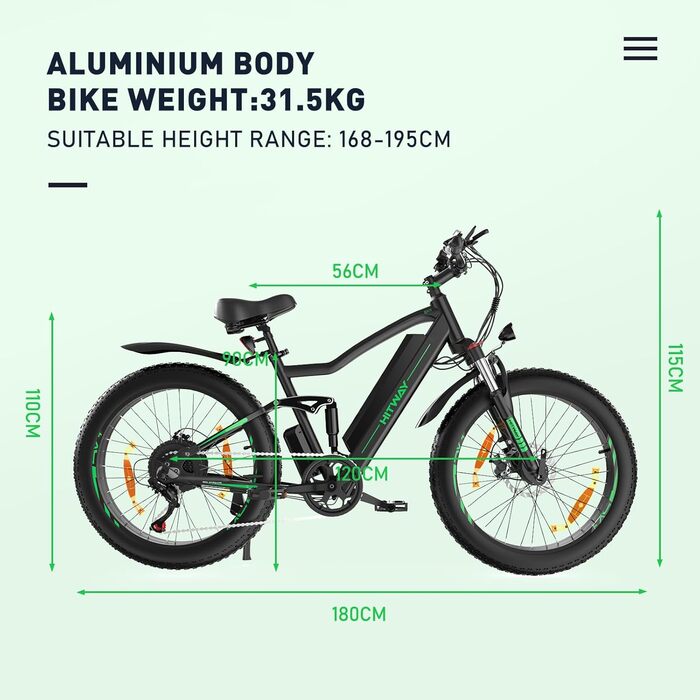 Електричний велосипед HITWAY E Bike для дорослих 26-дюймовий 4.0 Fat Tire Ebikes, гірський велосипед E-MTB 48V 15Ah, педальний, 7-швидкісний, до 55-80 км Чорний