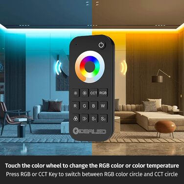 Бездротовий контролер 5 в 1 зі світлодіодною стрічкою з радіочастотним пультом дистанційного керування, 5-канальний світлодіодний контролер RGBWW з регулюванням яскравості для CCT RGB RGBW RGBCCT і 5 білих світлових стрічок DC12-24V, 2.4G