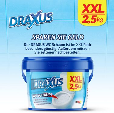 Піна для туалету DRAXUS в упаковці XXL (2,5 кг), надзвичайно сильна, засіб для чищення унітазу потужно видаляє вапняний наліт і накип сечі, надає блиск і свіжий аромат