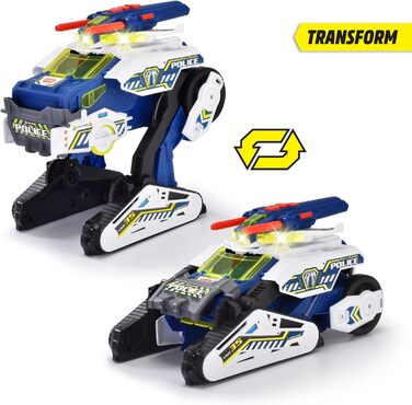 Поліцейський автомобіль Dickie Toys Rescue Hybrids Police Bot (35 см) - футуристична поліцейська машина (велика) з функцією трансформації та іншими функціями, іграшка зі світлом і звуком для дітей від 3 років Rescue Hybrids поліцейський робот