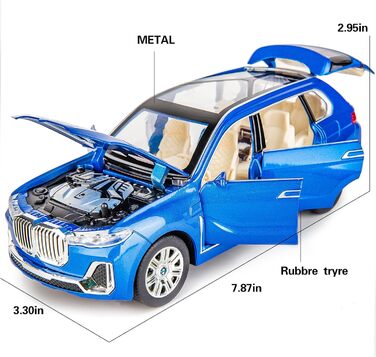 Сумісний з моделлю позашляховика BMW X7, дорослі колекції, литий сплав з відкидною іграшкою зі звуком і світлом для дівчаток і хлопчиків дитячі іграшки синій, 124