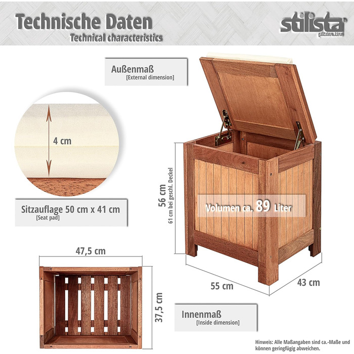 Коробка для подушок STILISTA 61 x 55 x 43 см, FSC-сертифікована Shorea тверда деревина, в т.ч. подушка, промаслена