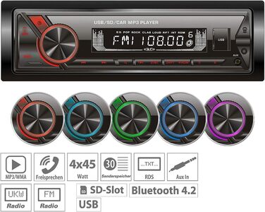 Автомагнітоли Creasono MP3 автомагнітола з Bluetooth і функцією гучного зв'язку, USB, SD, 4x45 Вт (автомагнітола, Bluetooth, автомагнітоли 1 DIN, Bluetooth, автомобільні системи гучного зв'язку)