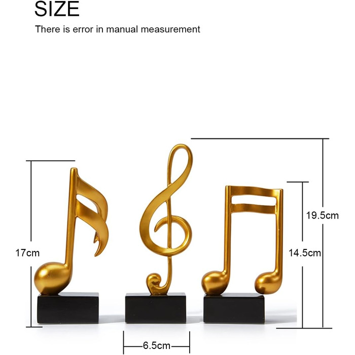 Декоративні скульптури Музичні ноти Фігури Піаніно Статуя Сучасне мистецтво Вітальня Мистецтво Полірезист Подарунок Золото 19см, 3 шт.